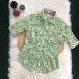 Lilly Pulitzer Green Leopard Buttondown Top